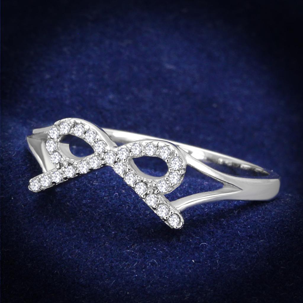 JCE259 Rhodium 925 Sterling Silver Ring with AAA Grade CZ in Clear