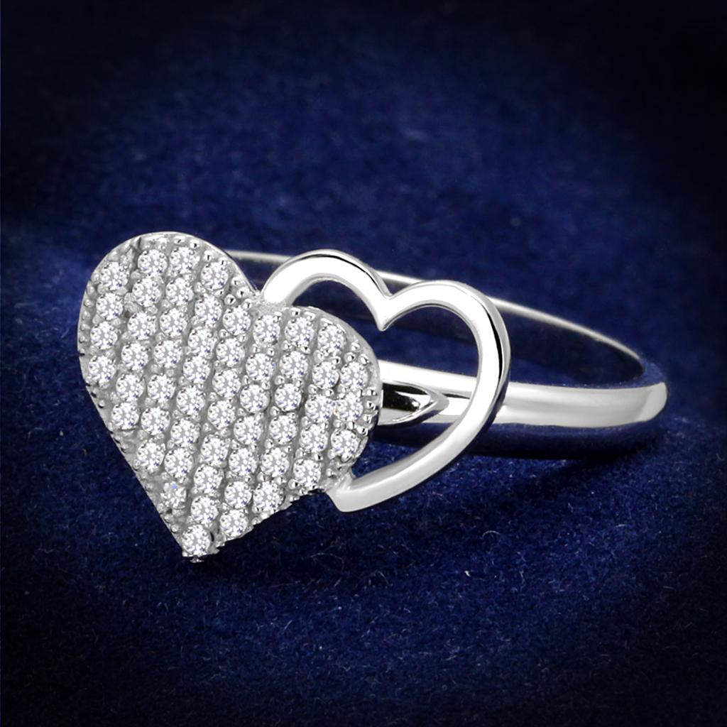 JCE260 Rhodium 925 Sterling Silver Ring with AAA Grade CZ in Clear