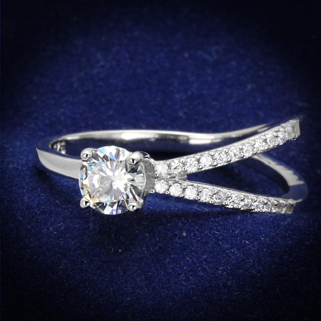 JCE261 Rhodium 925 Sterling Silver Ring with AAA Grade CZ in Clear