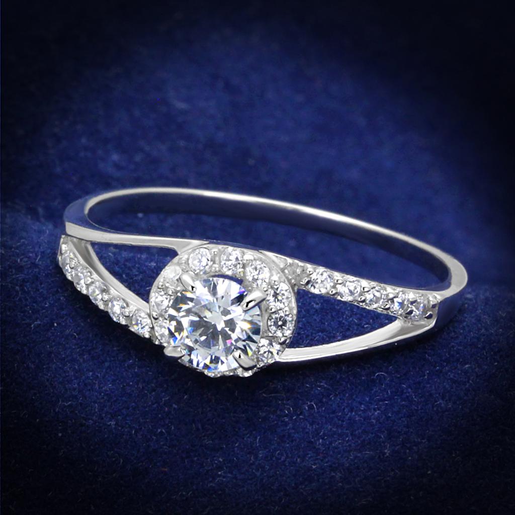 JCE263 Rhodium 925 Sterling Silver Ring with AAA Grade CZ in Clear