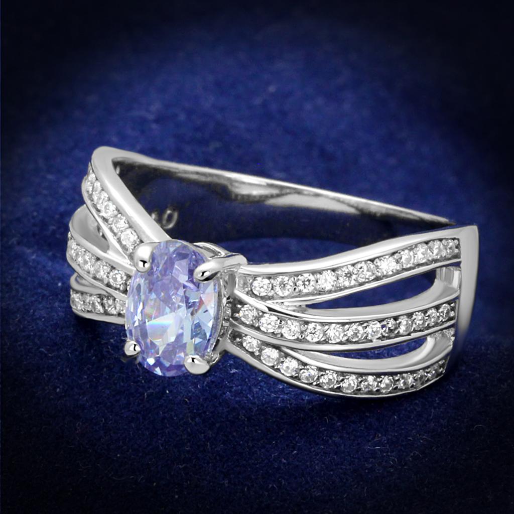 JCE265 Rhodium 925 Sterling Silver Ring with AAA Grade CZ in Light Amethyst