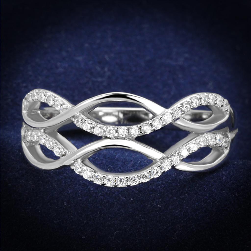JCE266 Rhodium 925 Sterling Silver Ring with AAA Grade CZ in Clear
