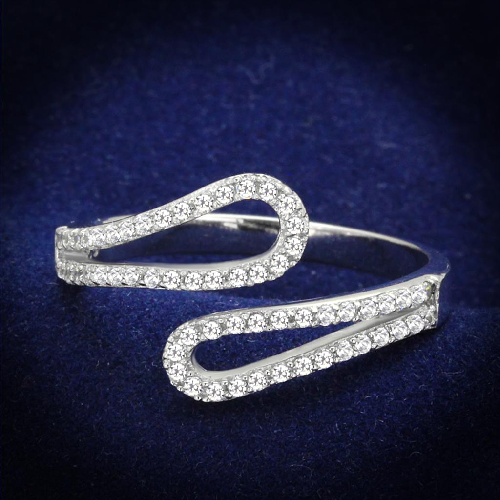 JCE267 Rhodium 925 Sterling Silver Ring with AAA Grade CZ in Clear