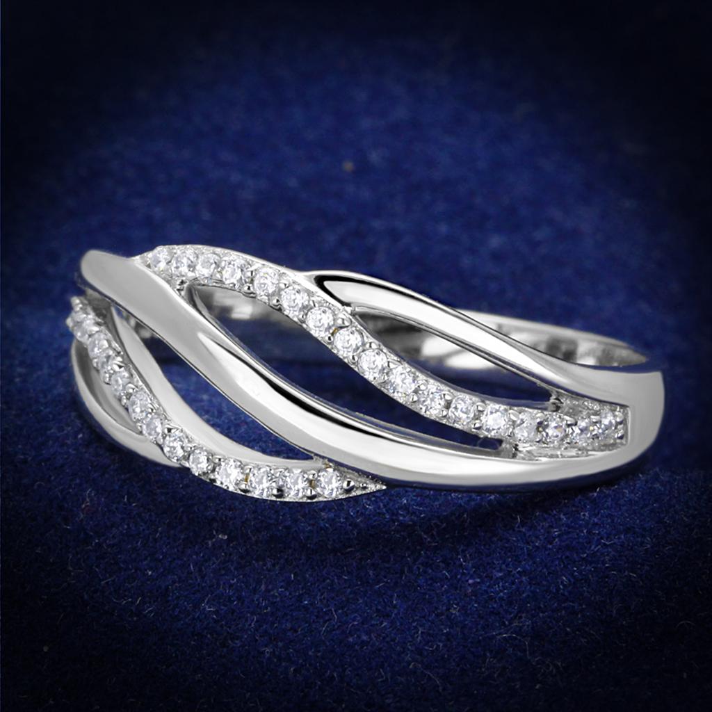 JCE268 Rhodium 925 Sterling Silver Ring with AAA Grade CZ in Clear