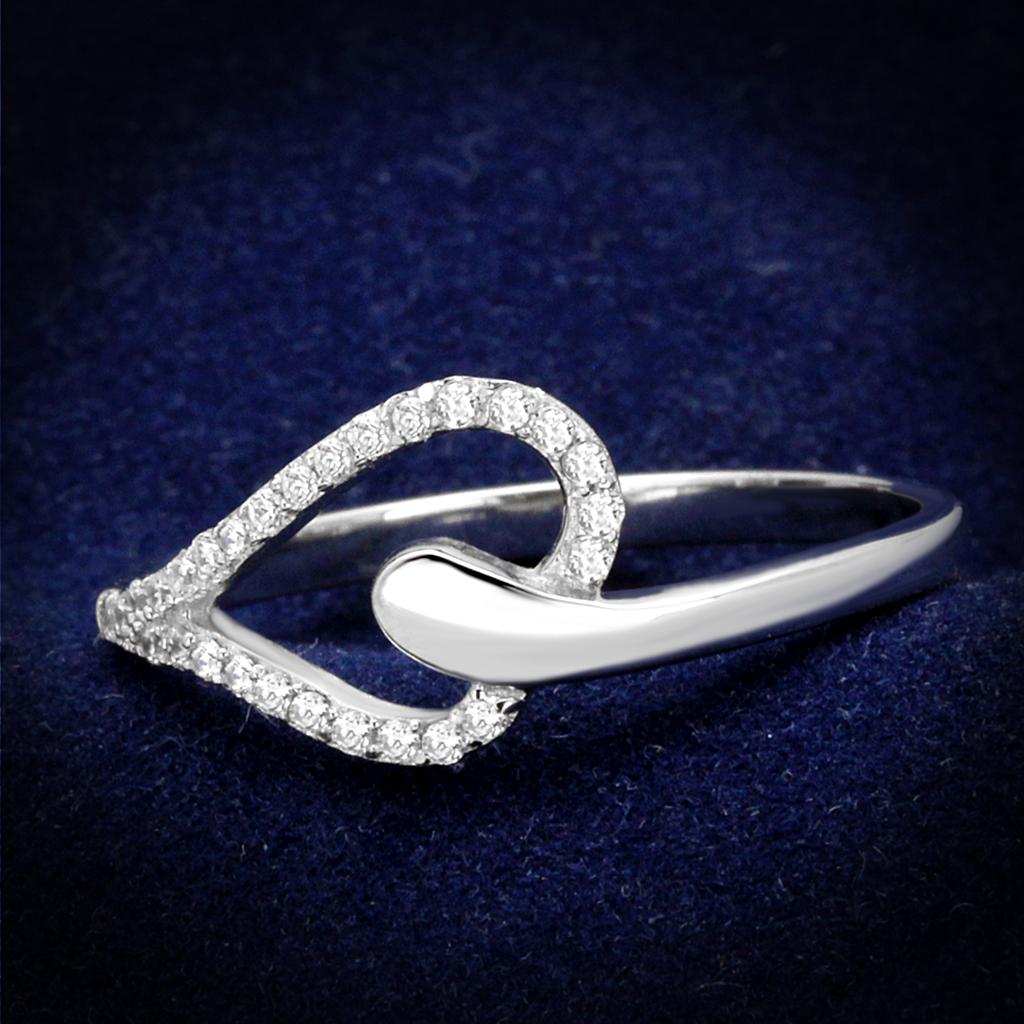 JCE269 Rhodium 925 Sterling Silver Ring with AAA Grade CZ in Clear