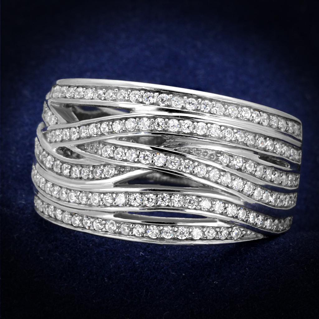 JCE274 Rhodium 925 Sterling Silver Ring with AAA Grade CZ in Clear