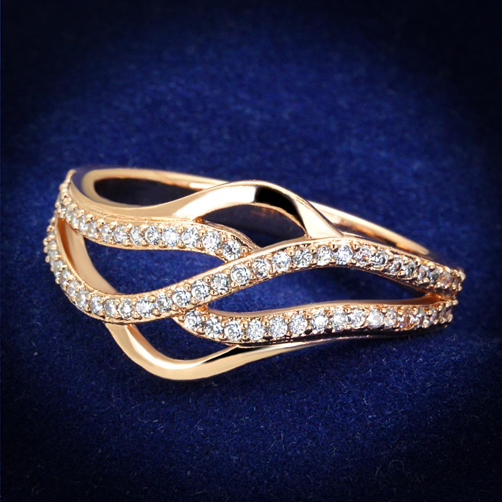 JCE276 Rose Gold 925 Sterling Silver Ring with AAA Grade CZ in Clear