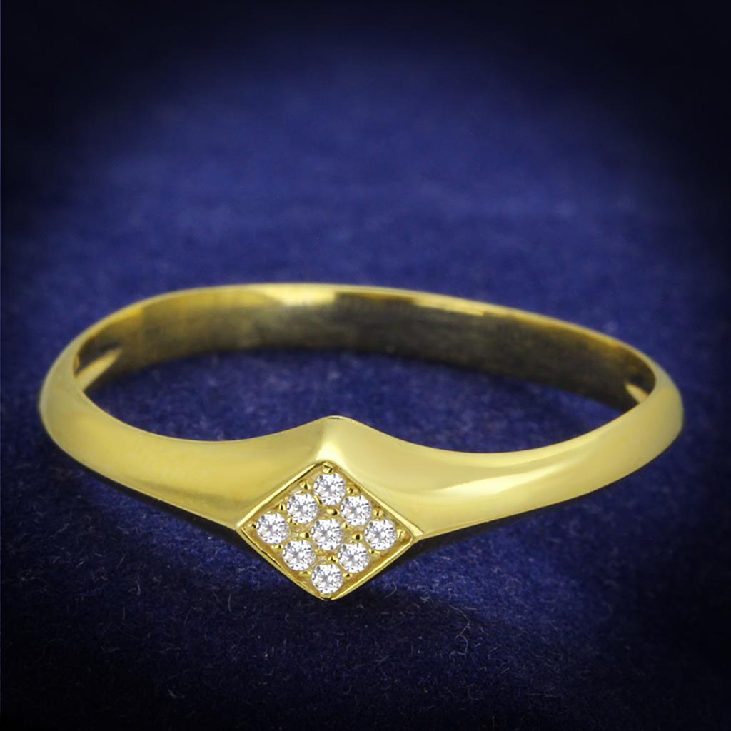 JCE406 Gold 925 Sterling Silver Ring with AAA Grade CZ in Clear