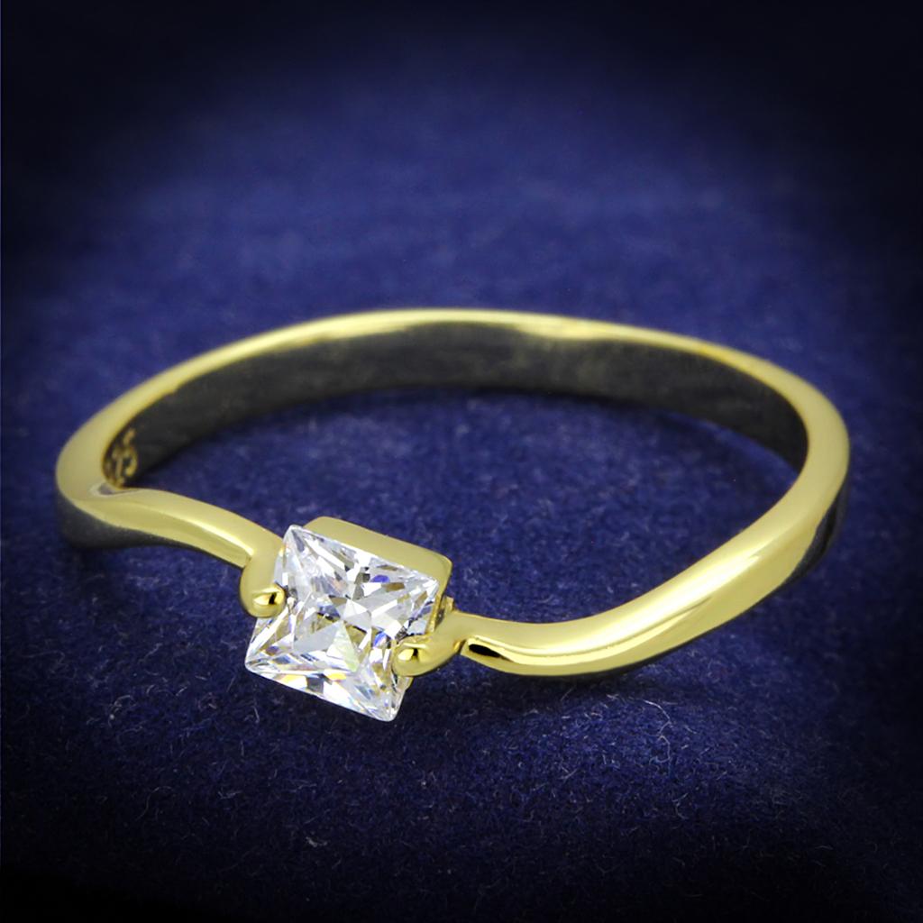JCE407 Gold 925 Sterling Silver Ring with AAA Grade CZ in Clear