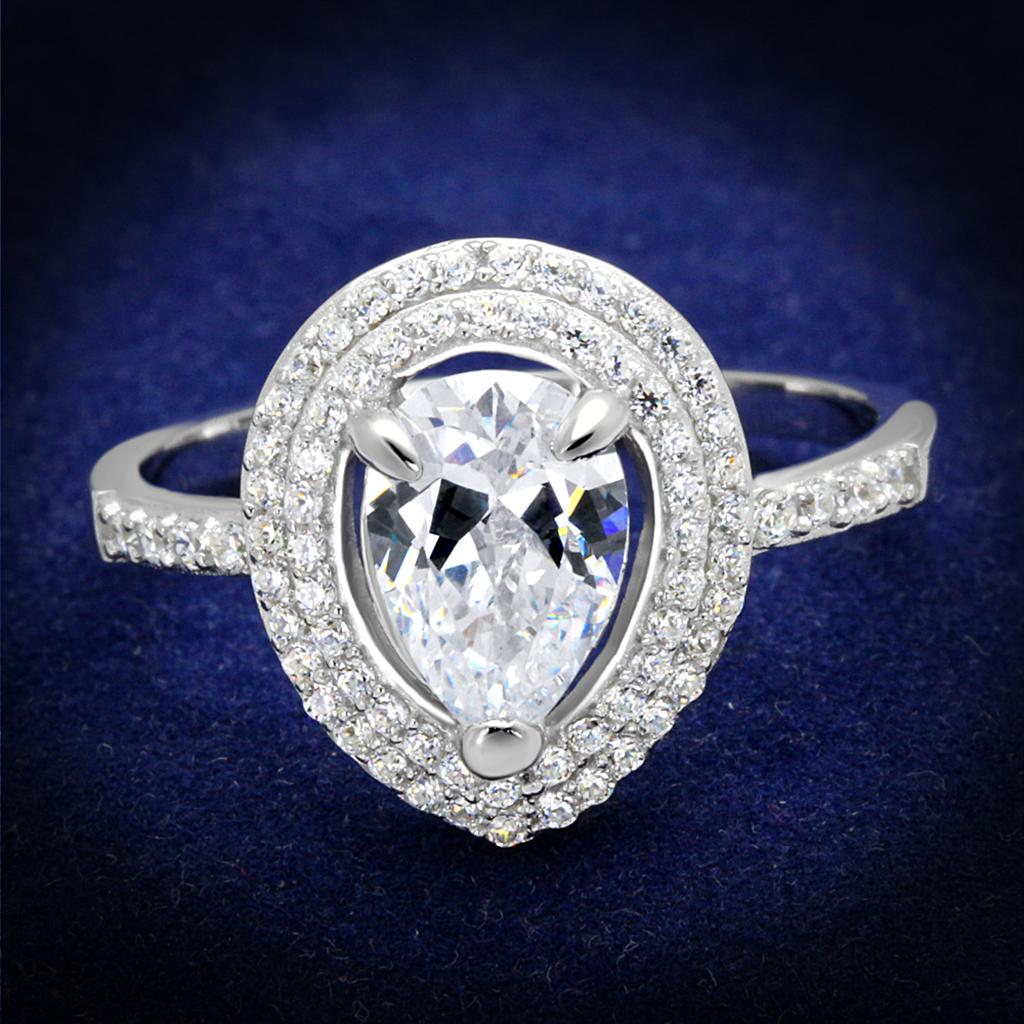 JCE414 Rhodium 925 Sterling Silver Ring with AAA Grade CZ in Clear