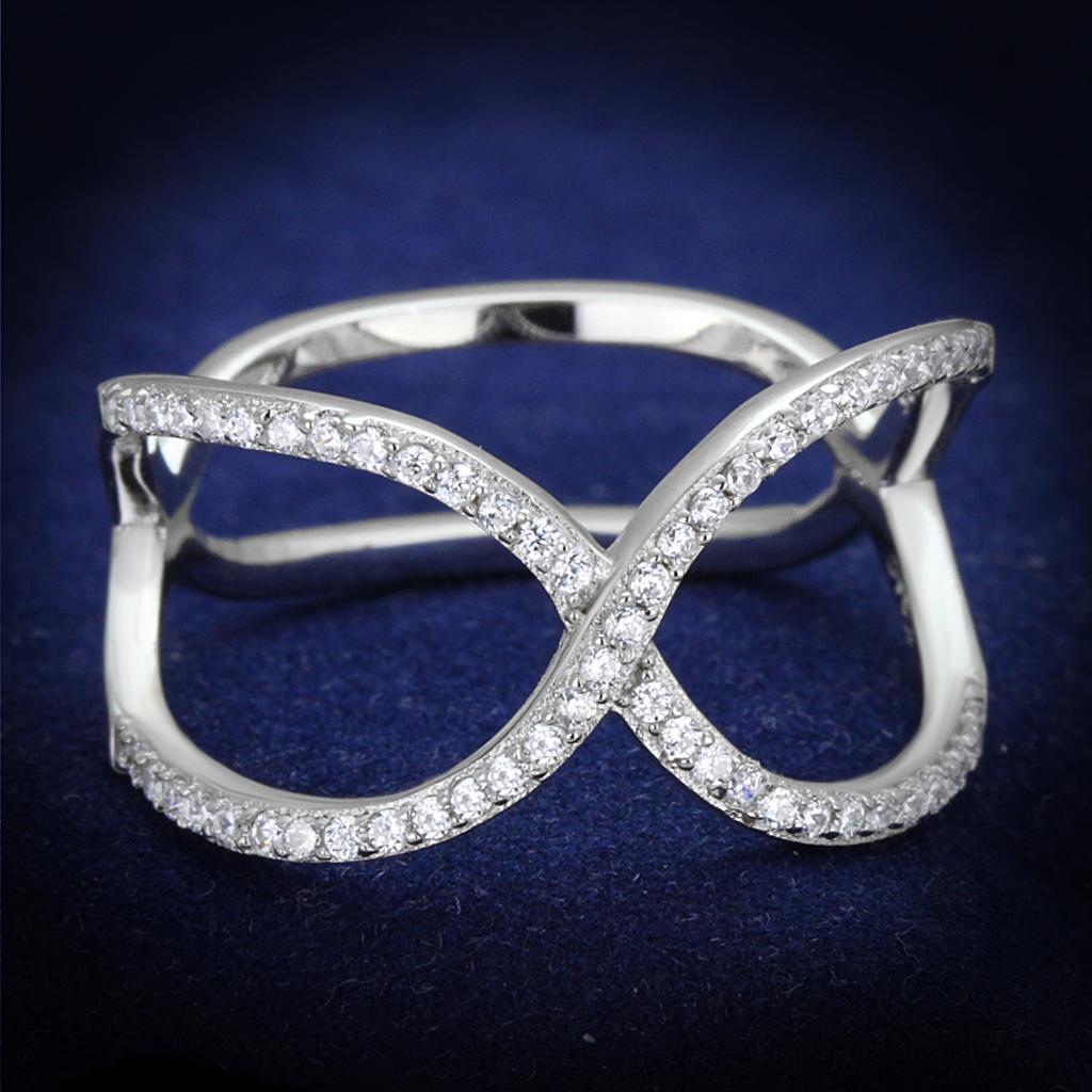 JCE427 Rhodium 925 Sterling Silver Ring with AAA Grade CZ in Clear
