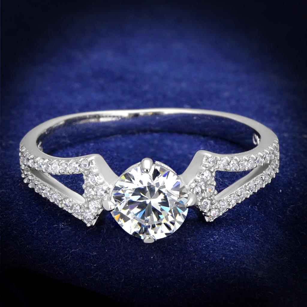 JCE430 Rhodium 925 Sterling Silver Ring with AAA Grade CZ in Clear
