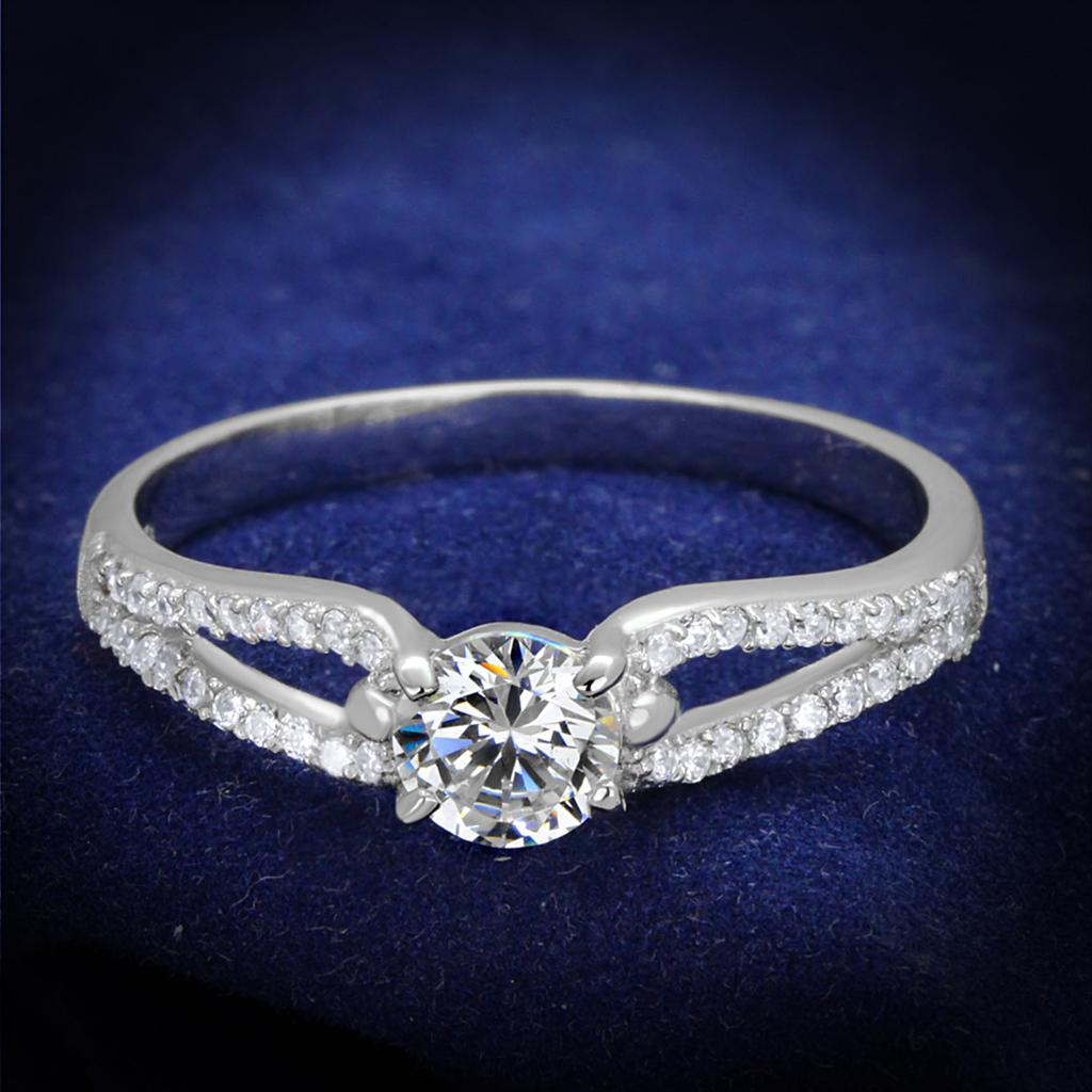 JCE431 Rhodium 925 Sterling Silver Ring with AAA Grade CZ in Clear