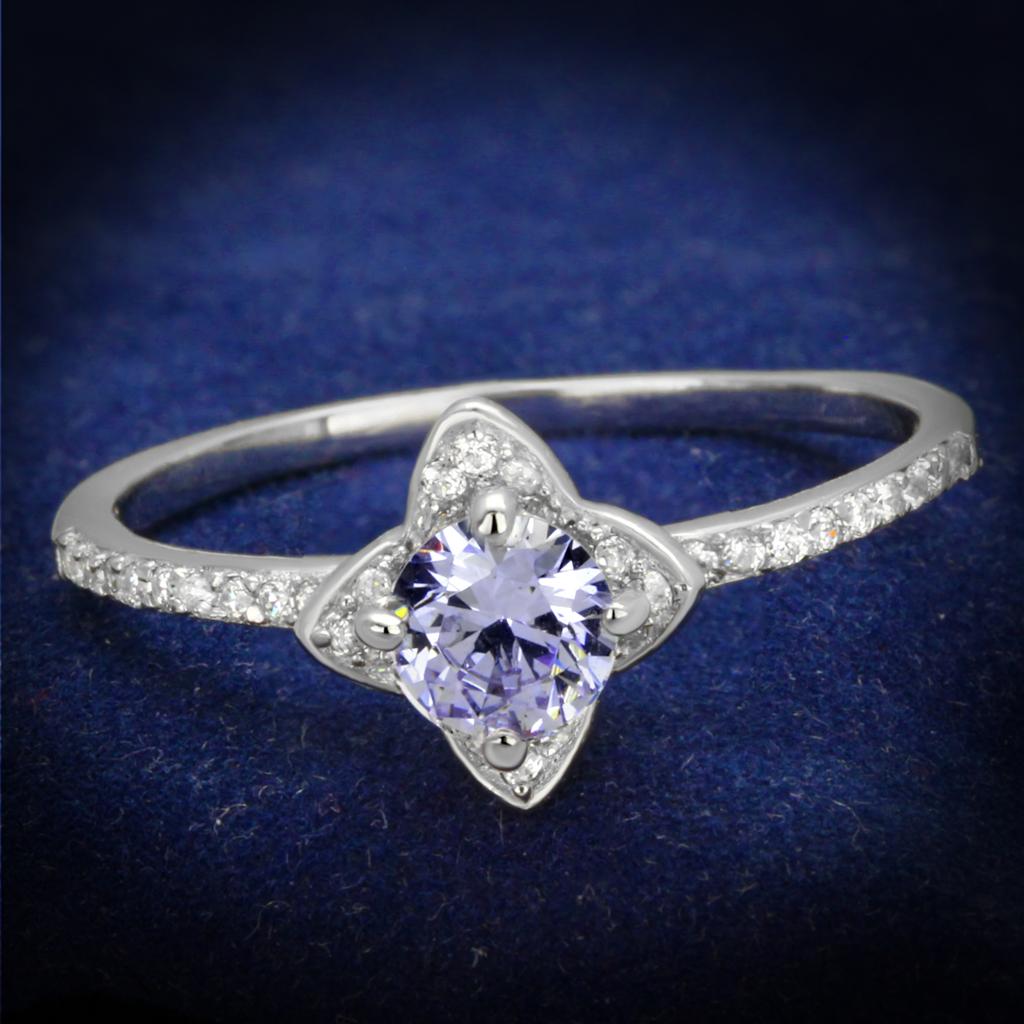 JCE432 Rhodium 925 Sterling Silver Ring with AAA Grade CZ in Light Amethyst