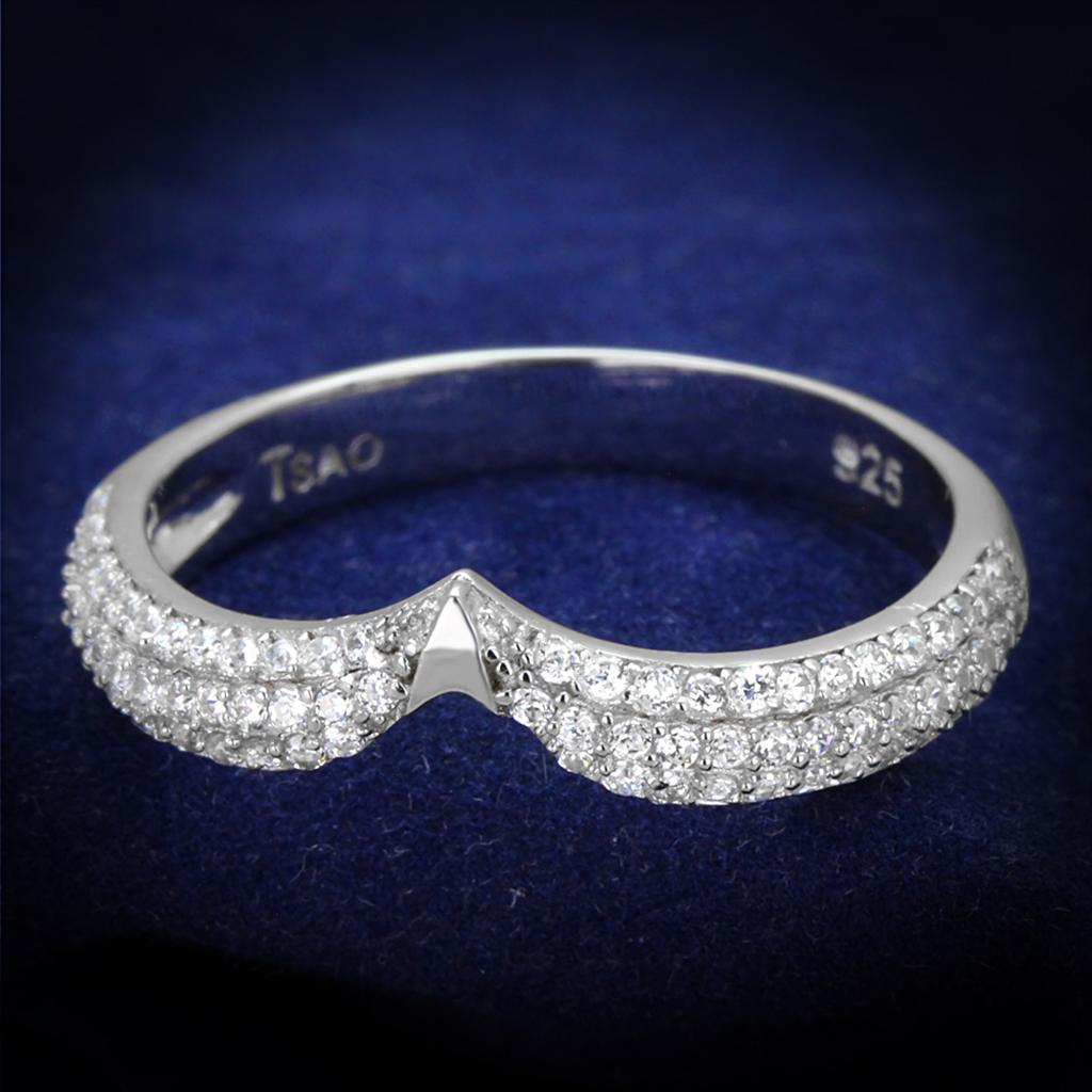 JCE433 Rhodium 925 Sterling Silver Ring with AAA Grade CZ in Clear