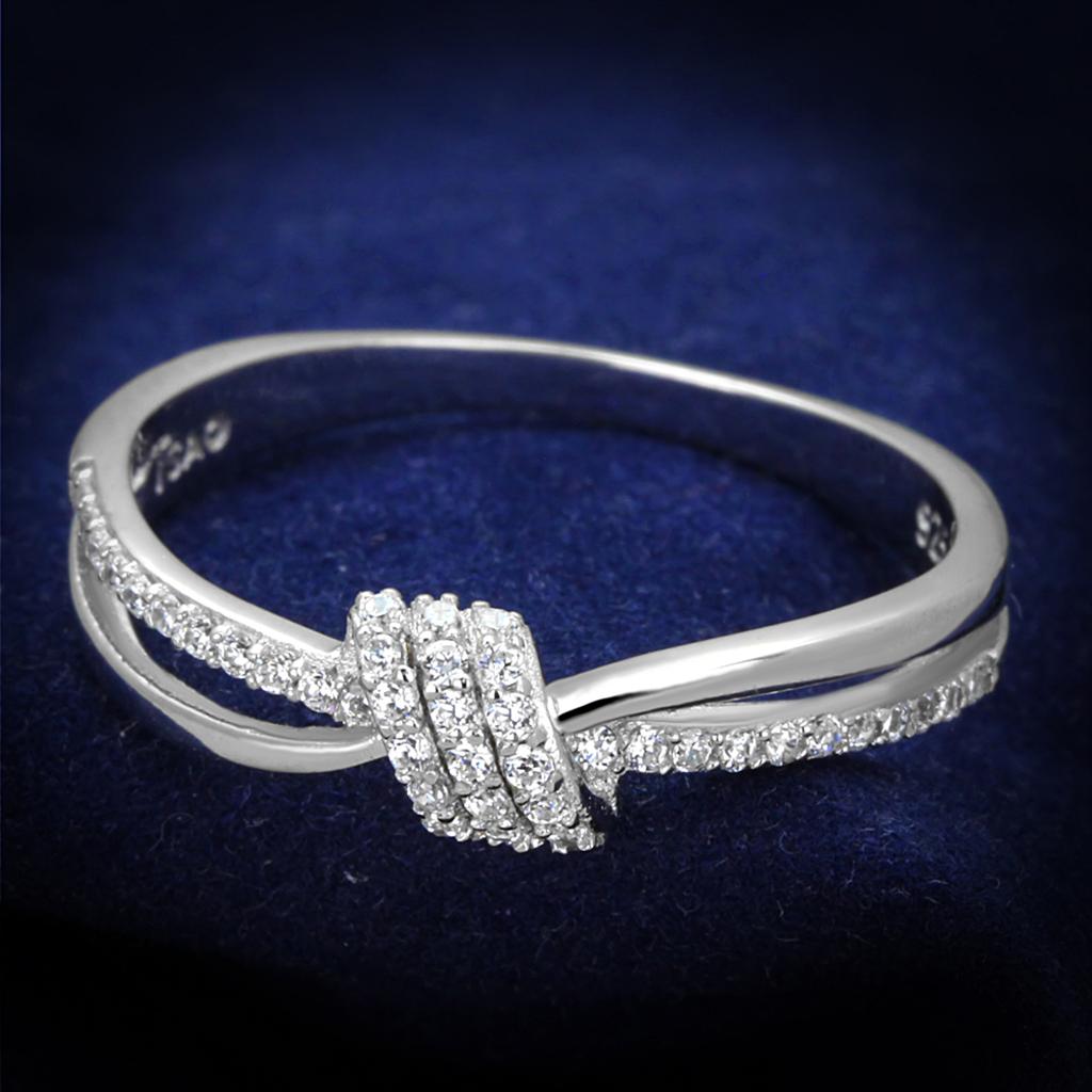 JCE435 Rhodium 925 Sterling Silver Ring with AAA Grade CZ in Clear
