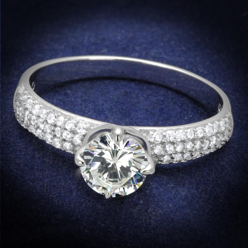 JCE458 Rhodium 925 Sterling Silver Ring with AAA Grade CZ in Clear