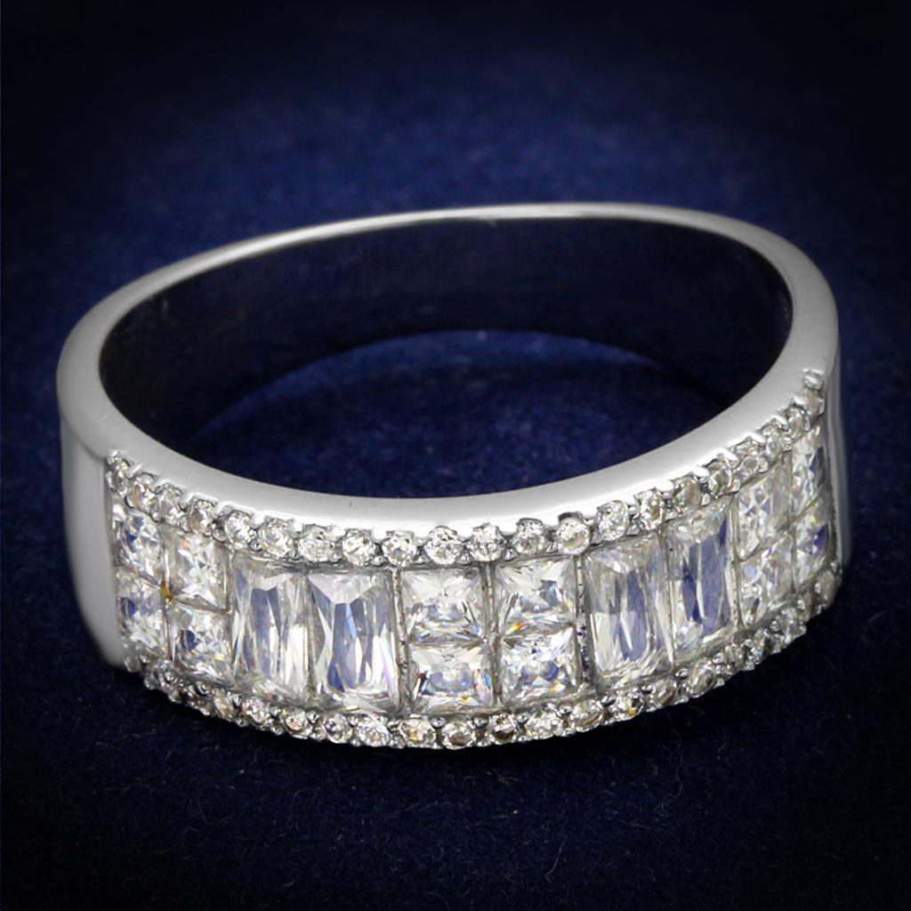 JCE460 Rhodium 925 Sterling Silver Ring with AAA Grade CZ in Clear