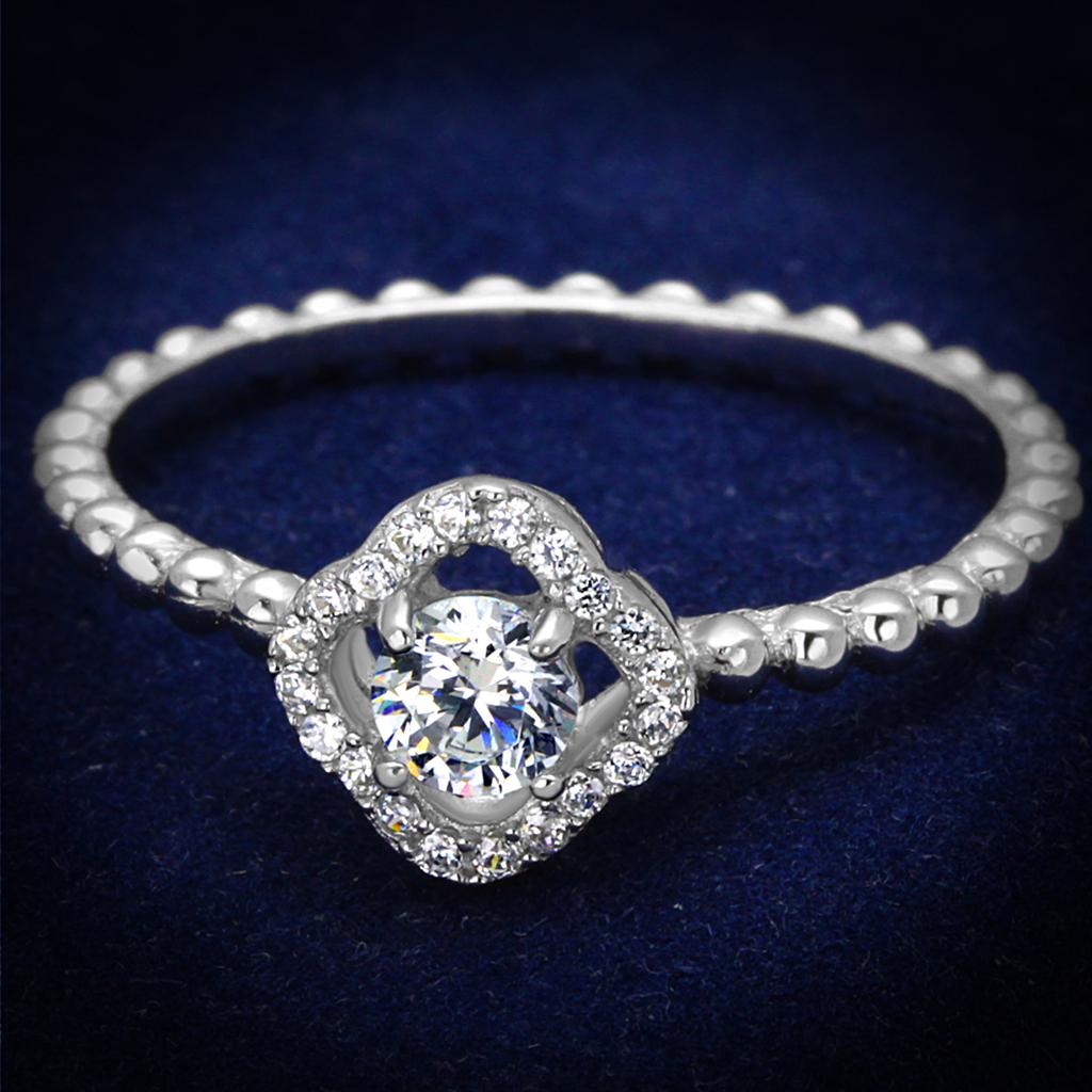 JCE462 Rhodium 925 Sterling Silver Ring with AAA Grade CZ in Clear