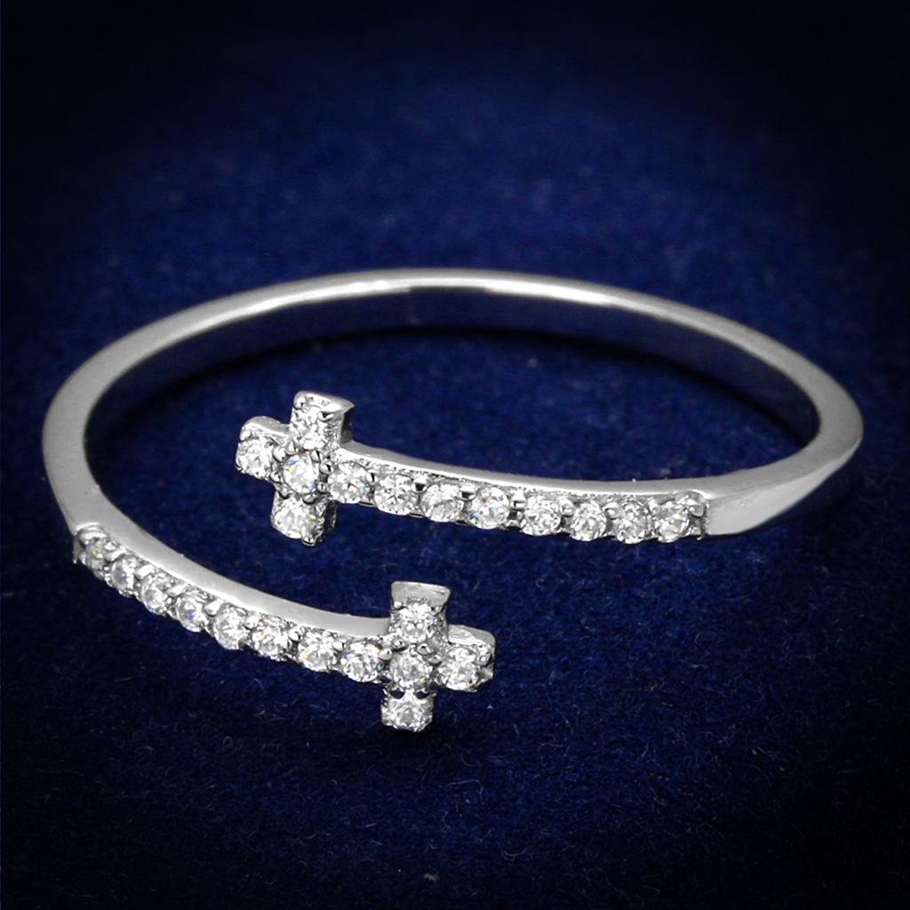 JCE463 Rhodium 925 Sterling Silver Ring with AAA Grade CZ in Clear