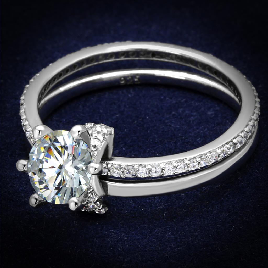 JCE464 Rhodium 925 Sterling Silver Ring with AAA Grade CZ in Clear
