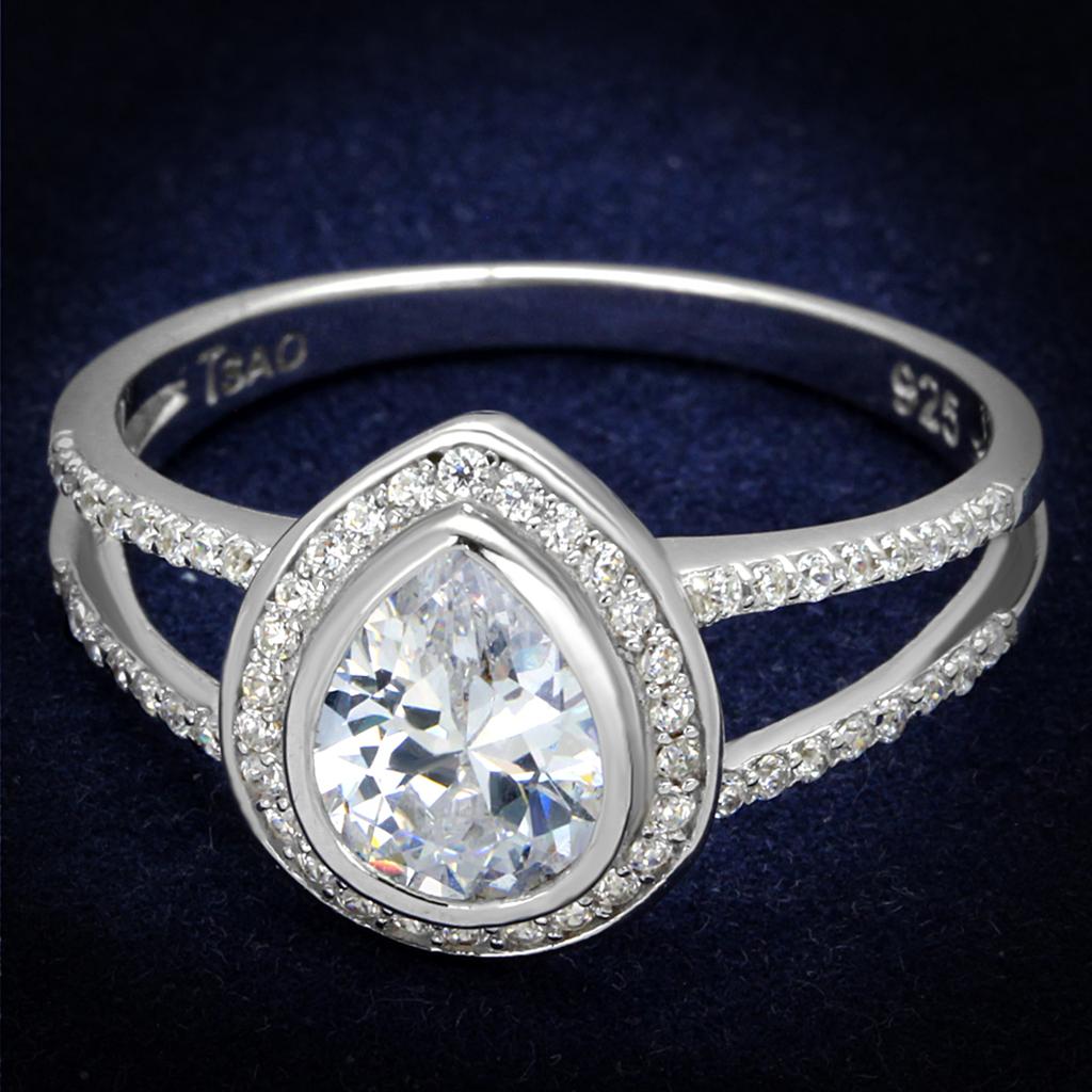 JCE465 Rhodium 925 Sterling Silver Ring with AAA Grade CZ in Clear