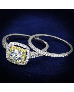 JCE467 Reverse Two-Tone 925 Sterling Silver Ring with AAA Grade CZ in Clear
