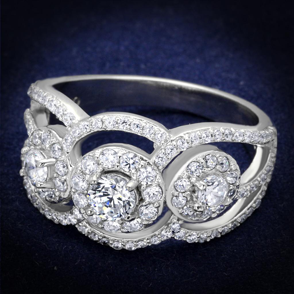 JCE468 Rhodium 925 Sterling Silver Ring with AAA Grade CZ in Clear