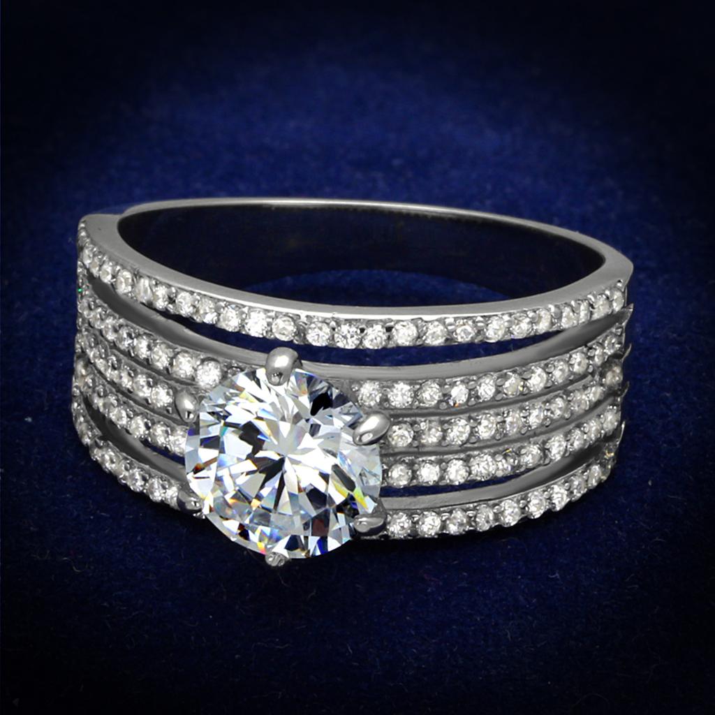 JCE473 Rhodium 925 Sterling Silver Ring with AAA Grade CZ in Clear