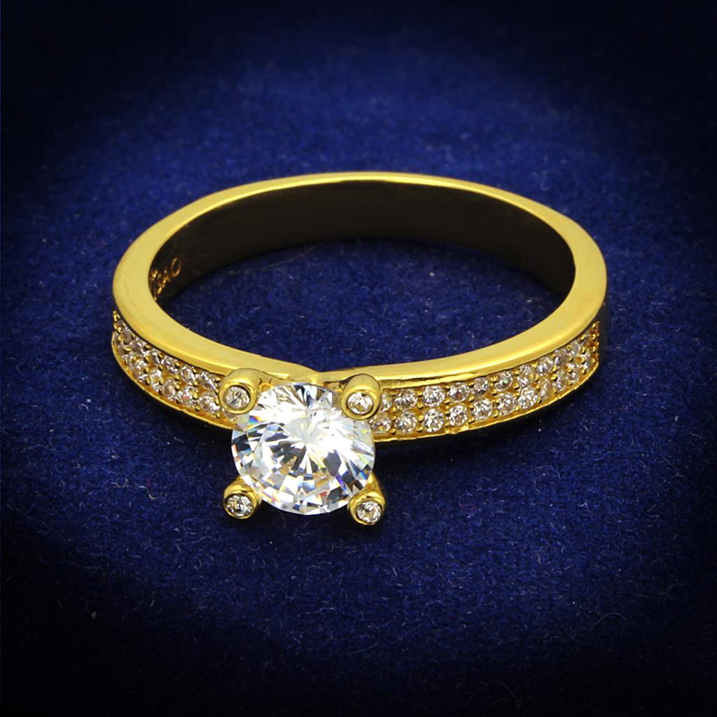 JCE474 Gold 925 Sterling Silver Ring with AAA Grade CZ in Clear