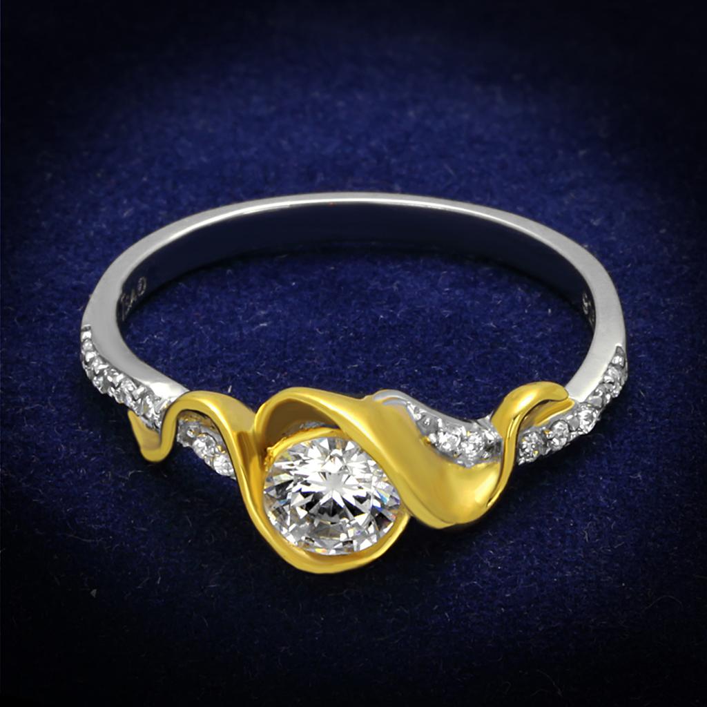 JCE475 Reverse Two-Tone 925 Sterling Silver Ring with AAA Grade CZ in Clear