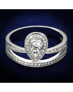 JCE476 Rhodium 925 Sterling Silver Ring with AAA Grade CZ in Clear