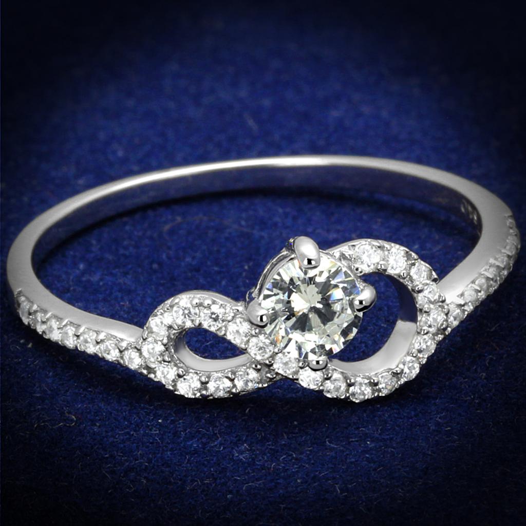 JCE485 Rhodium 925 Sterling Silver Ring with AAA Grade CZ in Clear