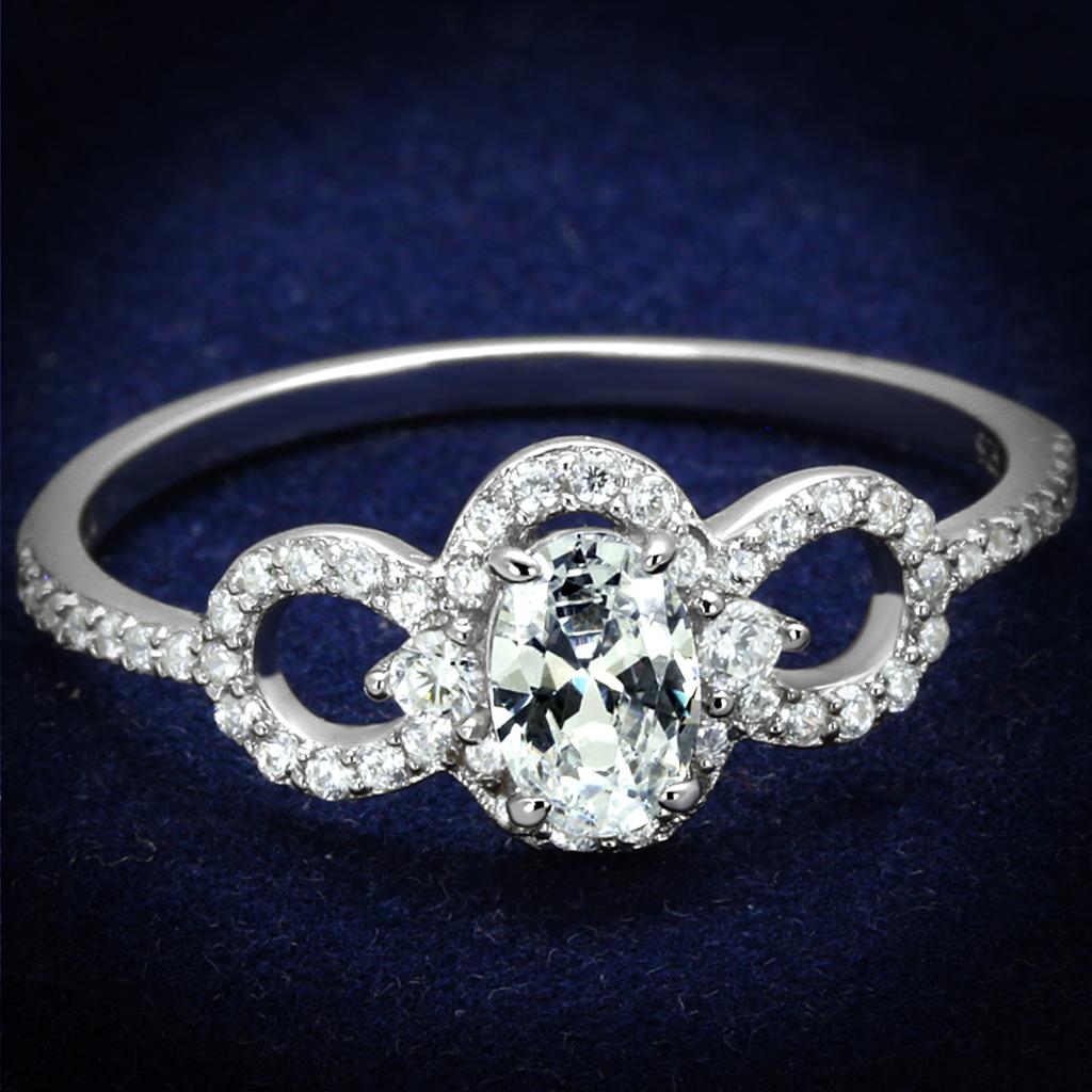 JCE486 Rhodium 925 Sterling Silver Ring with AAA Grade CZ in Clear