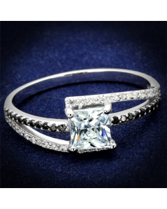 JCE488 Rhodium 925 Sterling Silver Ring with AAA Grade CZ in Clear