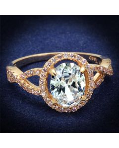 JCE489 Rose Gold 925 Sterling Silver Ring with AAA Grade CZ in Clear