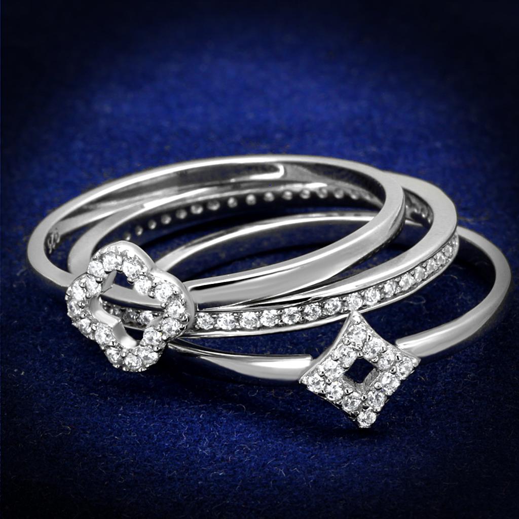 JCE491 Rhodium 925 Sterling Silver Ring with AAA Grade CZ in Clear