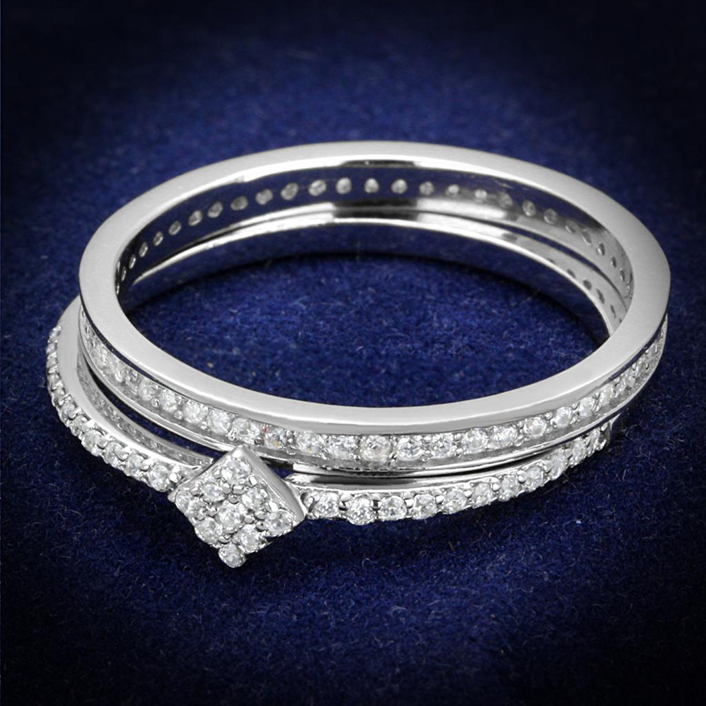 JCE498 Rhodium 925 Sterling Silver Ring with AAA Grade CZ in Clear