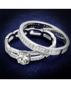 JCE499 Rhodium 925 Sterling Silver Ring with AAA Grade CZ in Clear